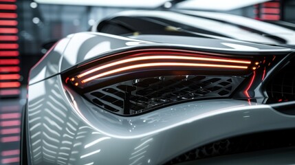 Closeup of sports car taillights with LED lights on