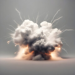  An explosion with lightning and smoke on a white background