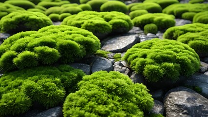 Dark green moss on the stone