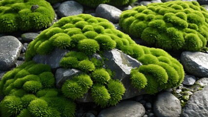 Dark green moss on the stone