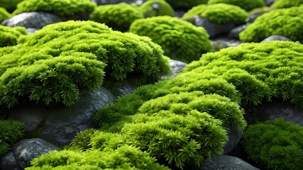 Dark green moss on the stone