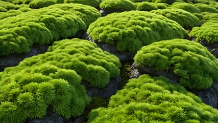 Dark green moss on the stone