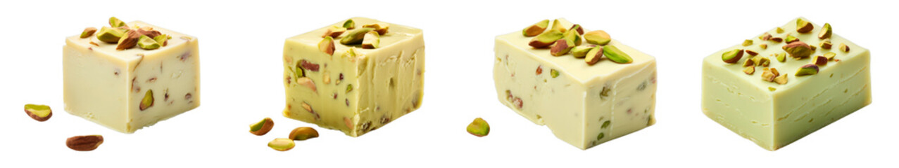 Collection of Pistachio Fudge isolated on transparent png background. Generative ai