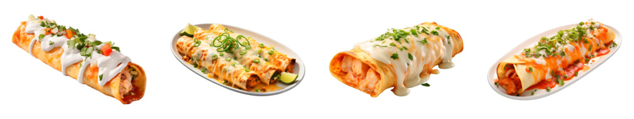 Collection of Seafood Enchiladas isolated on transparent png background. Generative ai