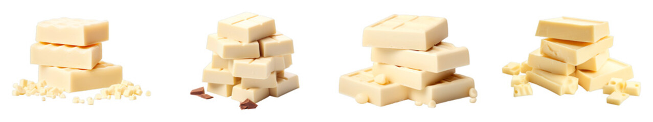 Collection of White Chocolate Bloc isolated on transparent png background. Generative ai