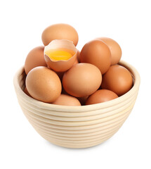Chicken eggs in bowl isolated on white