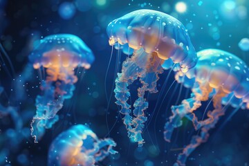 Group of jellyfish swimming in the ocean. Perfect for marine life illustrations