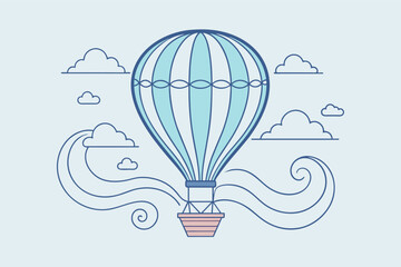 Whimsical hot air balloon outline in the sky