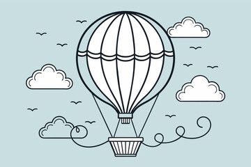 Whimsical hot air balloon outline in the sky