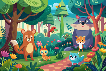 Whimsical forest with talking animals