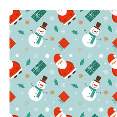 Christmas seamless pattern with Santa , snowmen and gifts.