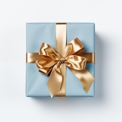 Elegant blue and golden gift box with luxurious satin ribbon