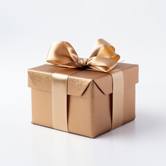 Obraz premium Golden Gift Box with Satin Ribbon on White Background