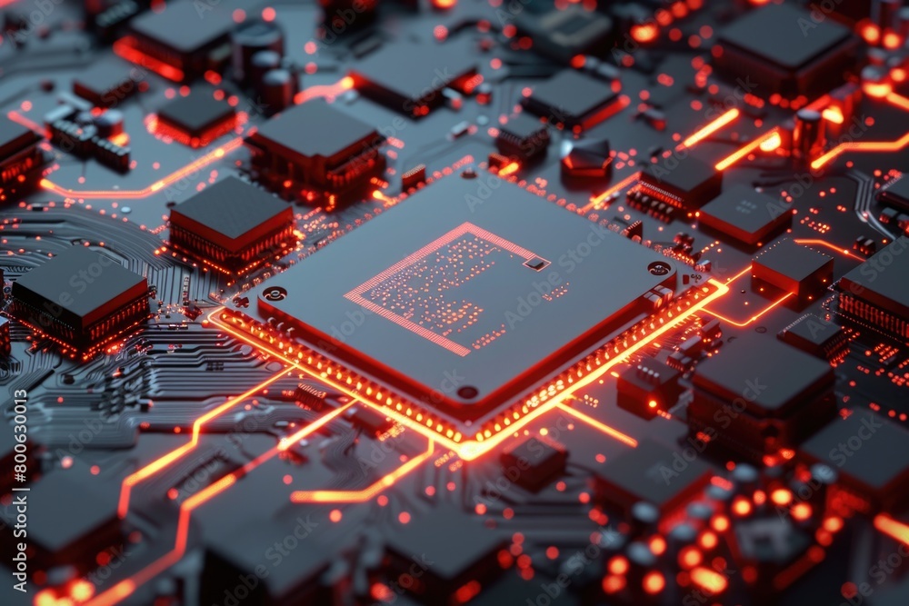 Aufkleber close up of a circuit board with red lights. suitable for technology concepts