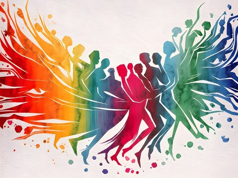 Fondo de personas bailando. Siluetas acuarela multicolor