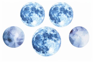 A set of four blue moon images on a white background. Ideal for various design projects