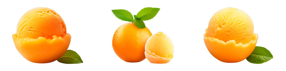 Collection of Tangerine Sorbet isolated on transparent png background. Generative ai