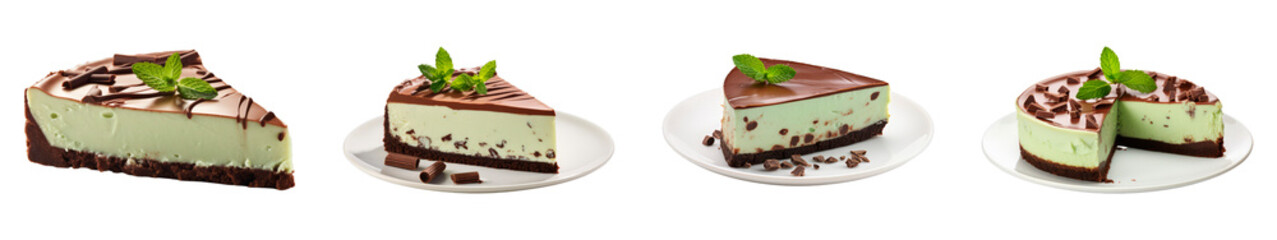 Collection of Mint Chocolate Cheesecake isolated on transparent png background. Generative ai