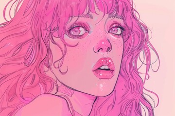 Fototapeta premium Detailed illustration of a woman with vibrant pink hair. Suitable for beauty and fashion concepts