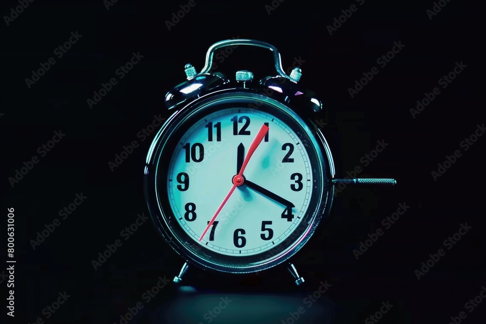Poster a black alarm clock sitting on a table. suitable for time management concepts