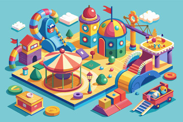 Vintage toyland playground with lifesize board games, classic toy sculptures, and interactive storybooks