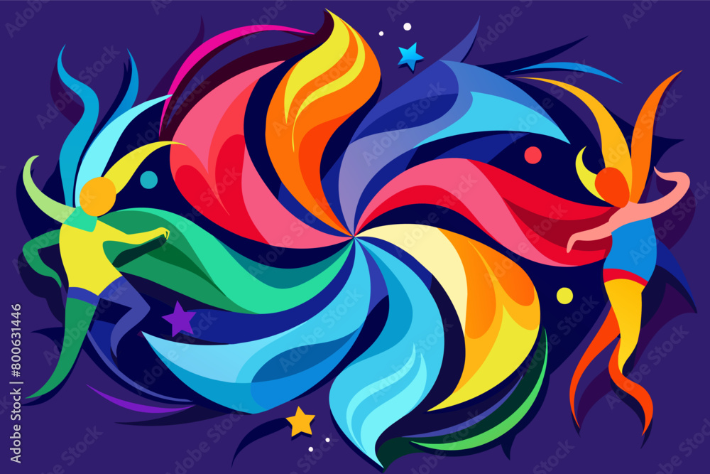 Poster vibrant colors merging and diverging in a harmonious dance
