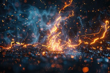 Close up view of a fire with sparks flying. Perfect for illustrating heat or danger