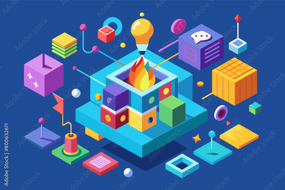 Poster think outside the box with isometric shapes