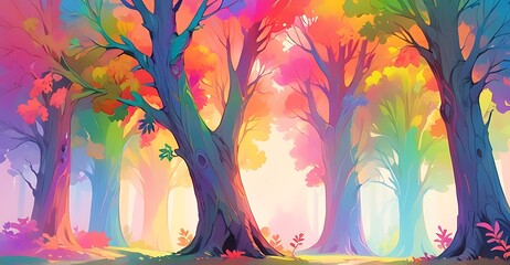 A vibrant landscape of majestic trees colorful shades