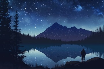 A man standing on a rock looking at the stars. Perfect for astronomy enthusiasts
