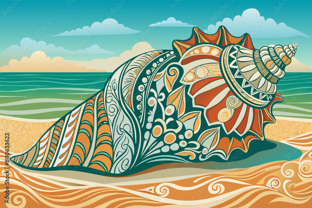 Poster The intricate patterns of a seashell washed up on the shore