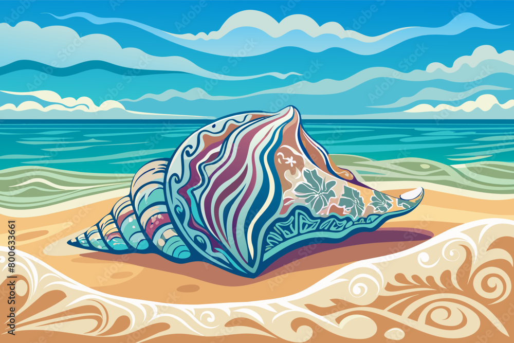 Poster The intricate patterns of a seashell washed up on the shore