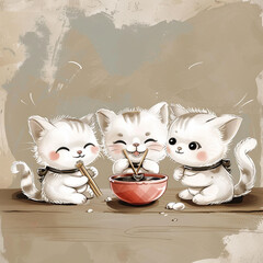 Illustration of kittens with oriental themes. Image made by artificial intelligence.	