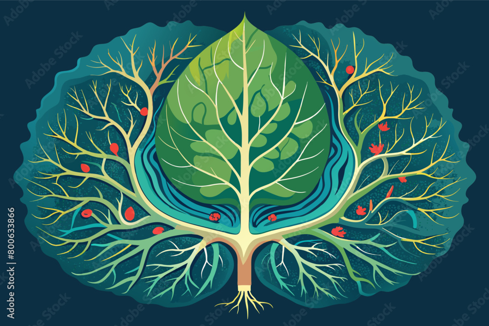 Poster The intricate network of veins in a leaf, transporting water and nutrients to every part of the plant
