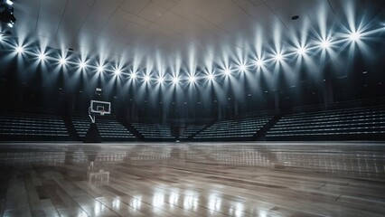 Indoor Interior of a empty basketball court with stage light