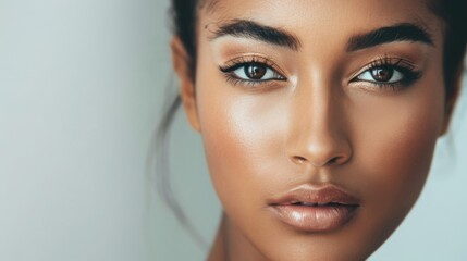 Fototapeta premium Close-Up Portrait of a Young Woman With Neutral Background