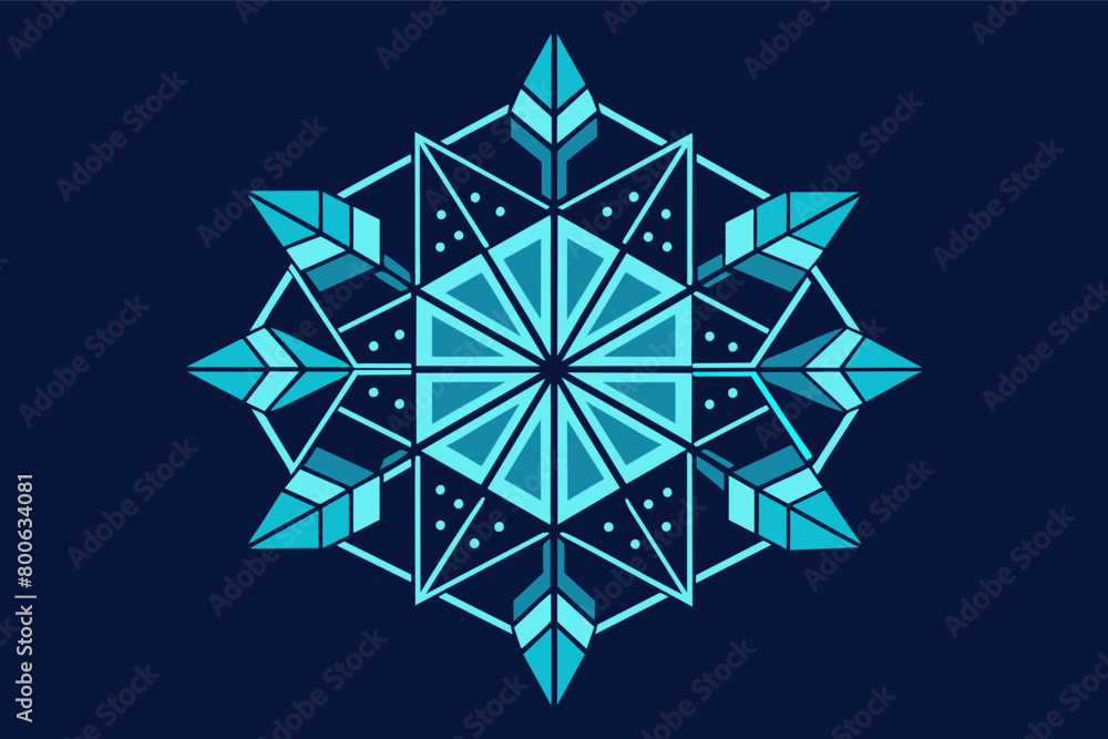 Poster The geometric pattern of a snowflake, with sixfold symmetry and delicate crystalline structures