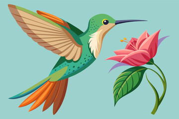 Obraz premium The delicate beauty of a hummingbird sipping nectar from a flower