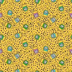 Fototapeta premium Cartoon summer print seamless cocktails and ice pattern for wrapping paper and fabrics and linens