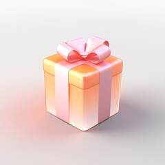 Elegantly Wrapped Pink and Peach Gift Box with Reflective Surface and Bow