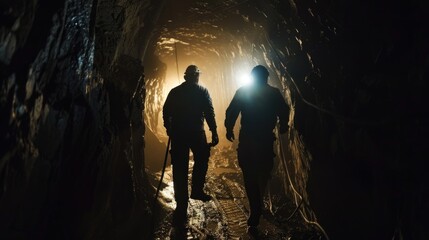 Two men walking through a tunnel, suitable for travel or adventure concepts