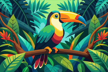 Obraz premium A colorful toucan resting on a branch in the Amazon rainforest
