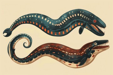 Illustration of two fish with unique long tentacles, suitable for marine-themed designs