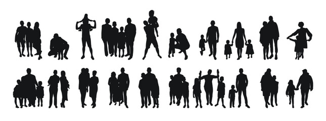 Obraz premium Silhouette of adults and children, families, isolated vector