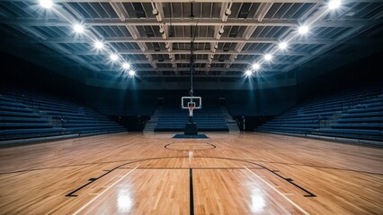 Indoor Interior of a empty basketball court with stage light