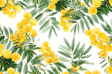 Vibrant yellow flowers and lush green leaves creating a beautiful pattern. Ideal for nature-themed designs