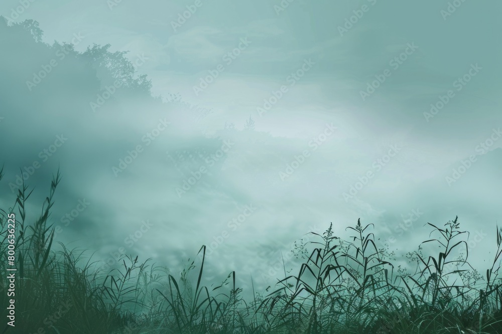 Poster a peaceful field with tall grass and trees in the background. suitable for nature and outdoor themes