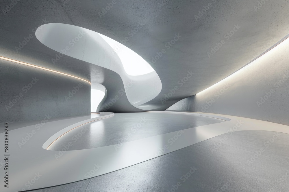 Poster a large white room with a curved ceiling, suitable for various design projects
