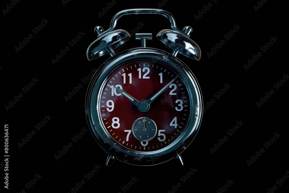 Poster a red alarm clock against a black backdrop. suitable for time management concepts