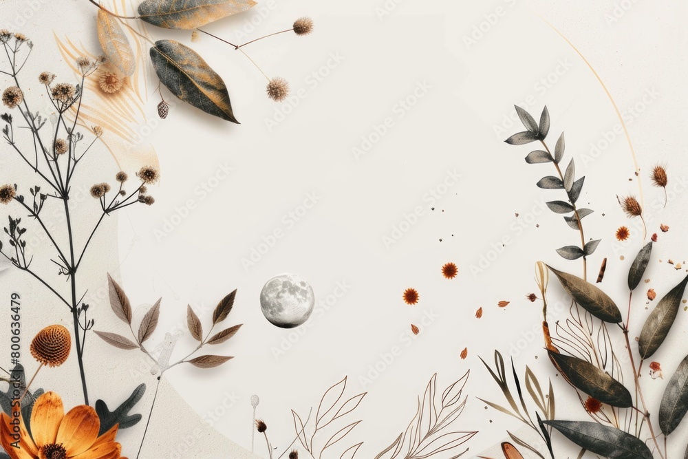 Poster white background with colorful flowers and leaves, perfect for various design projects